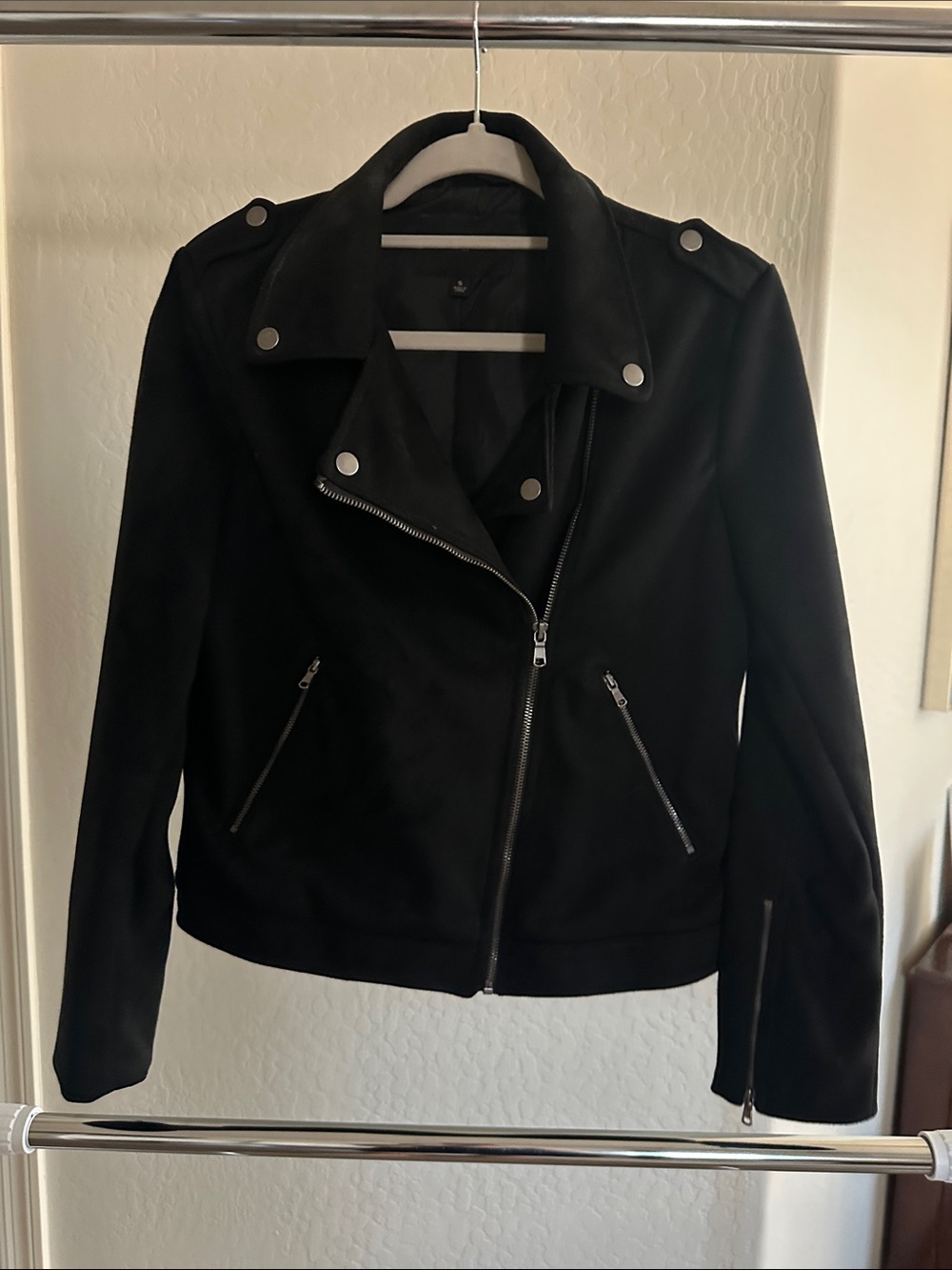 Banana Republic Black Moto suede Jacket with Silver Hardware
